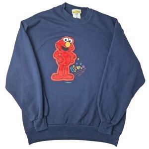 VTG 90s Elmo Sesame Street Navy Sweatshirt XL Made in USA Jerzees NuBlend